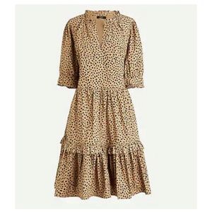 NWT J Crew ruffleneck tiered popover dress in leopard dot